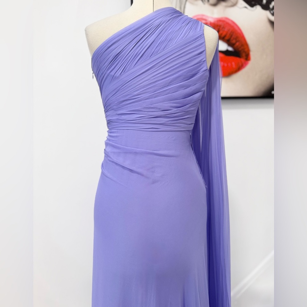Zuhair Murad Draped One Shoulder Silk Chiffon Maxi Dress in Purple - Picture 9 of 15